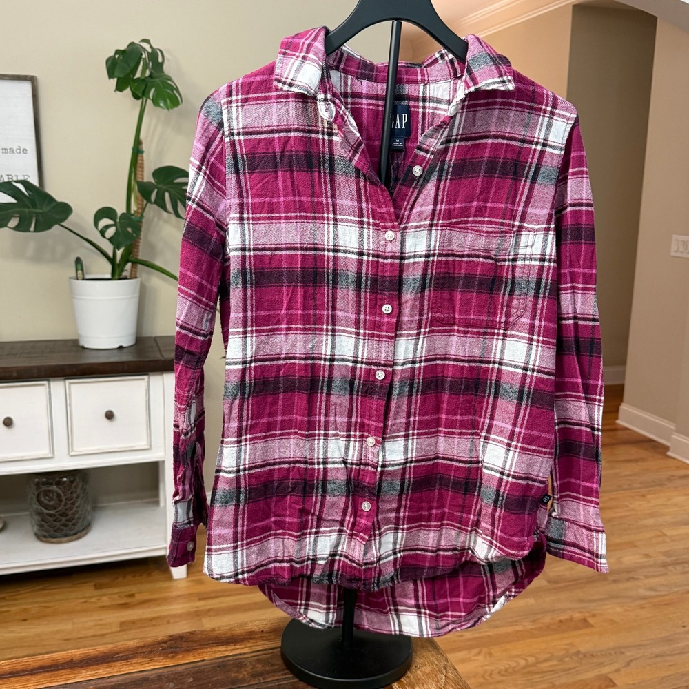 Gap Womens Pink Plaid Flannel Button Down Shirt Long Sleeve Cotton Size M